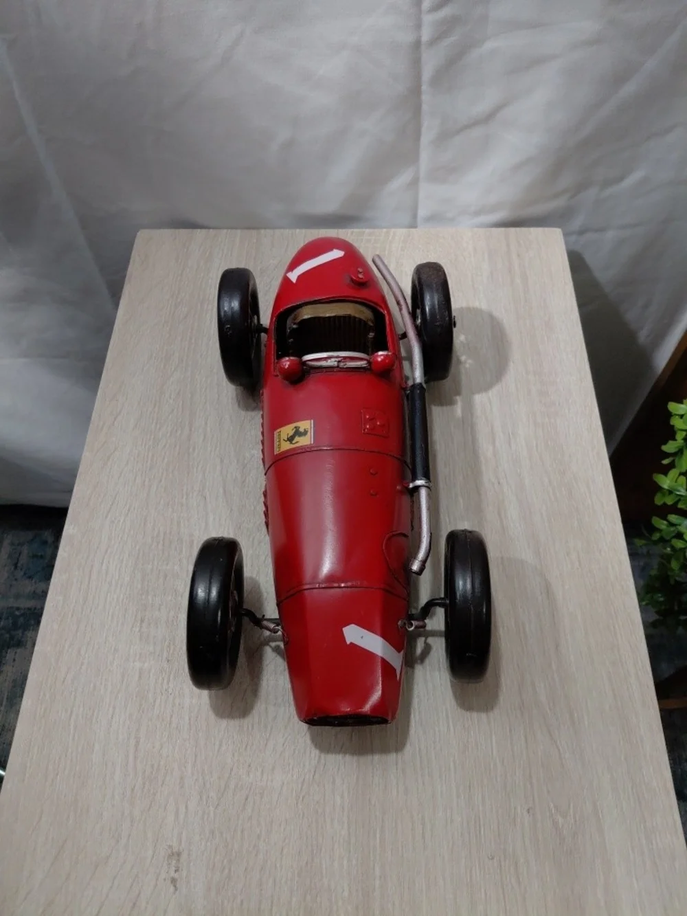 Ferrari Red Vintage-Style Race Car Toy with Black Wheels